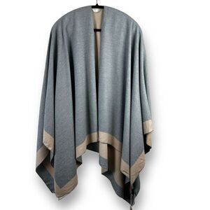 Melifluos Womens One Size Reversible Cardigan Poncho Beige Gray Sweater Wrap New